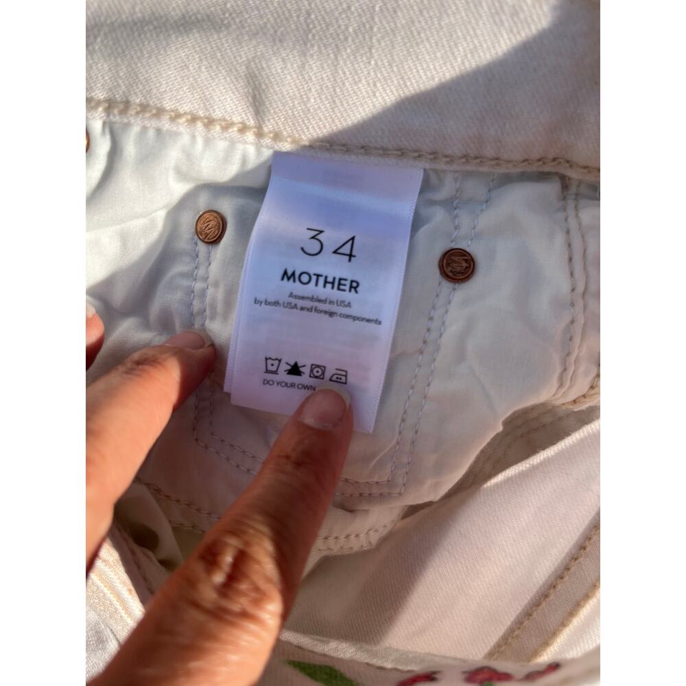 MOTHER The Rider Skimp Straight Leg Jeans Moto-Rabbit Distressed Paint 34 🎨 - Picture 11 of 13